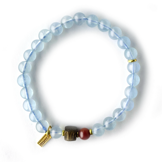 Aquamarine Bracelet With Red Agate and Wooden Beaded